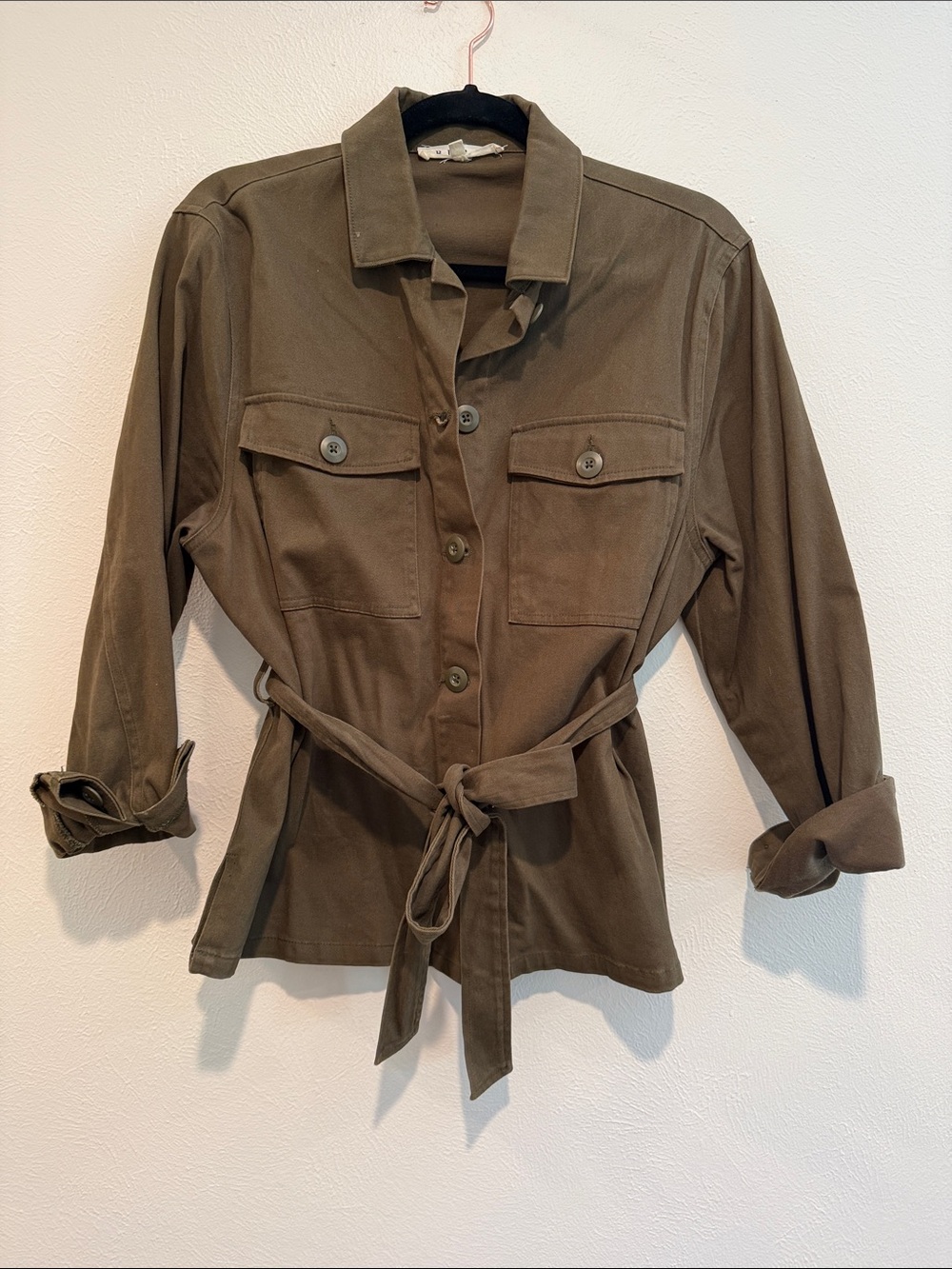 Belted Olive Utility Jacket for Women